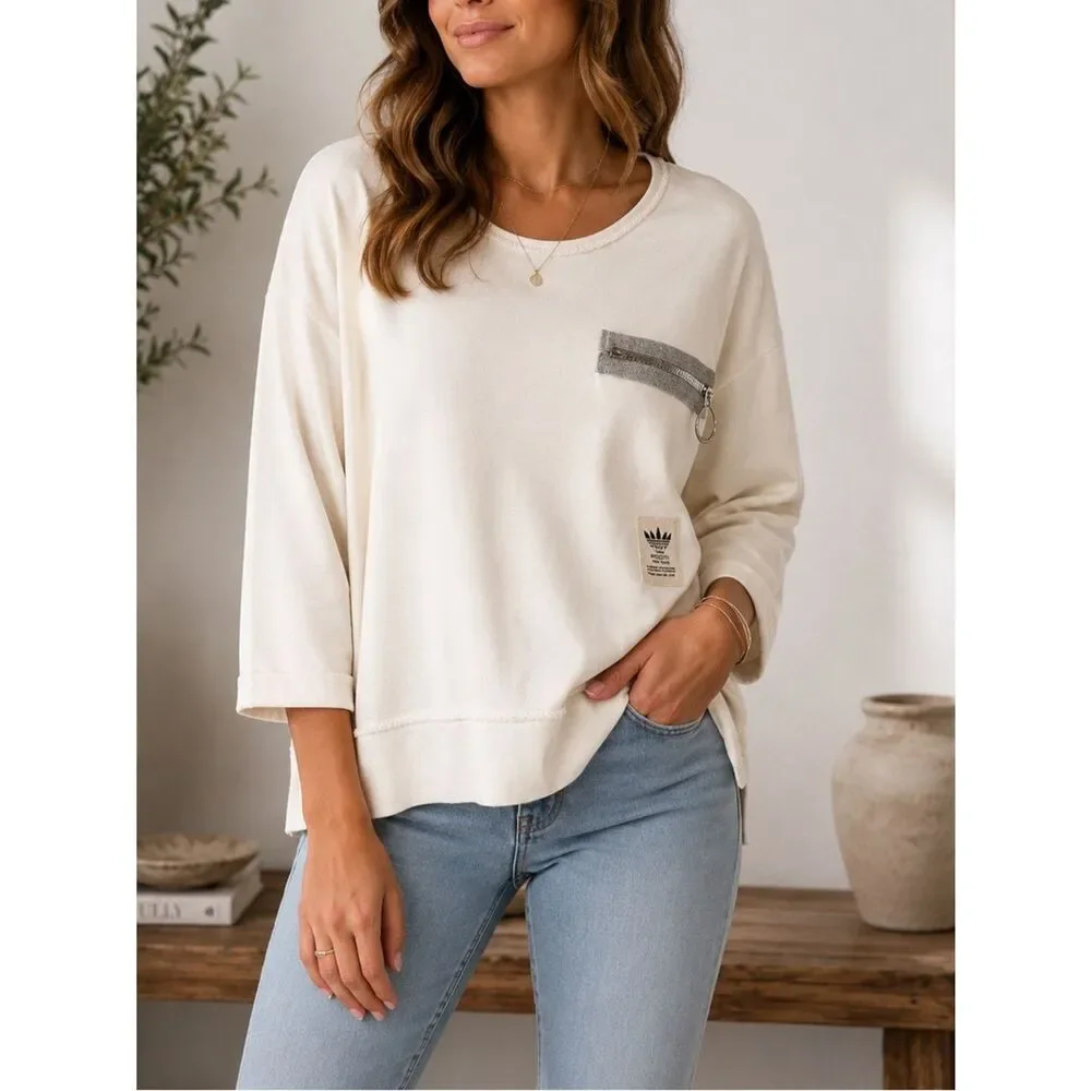 Tempo Paris Off White Cotton Blend Relaxed Fit Top Size S/M